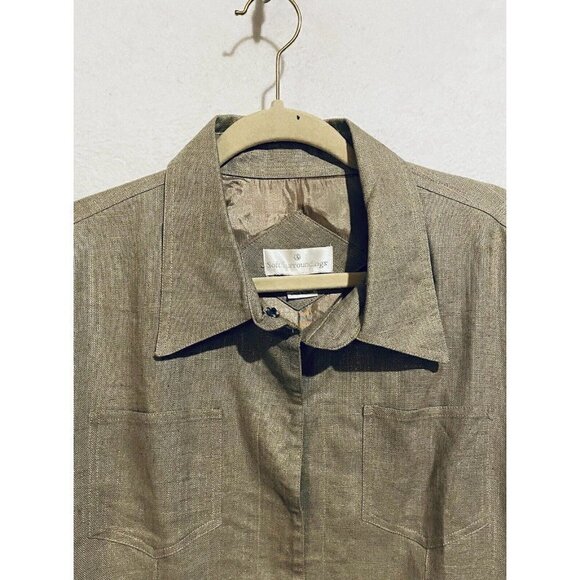 Soft Surroundings Jacket Womens 1X Beige Gold Metallic Linen Blend Snap Front - Picture 2 of 5